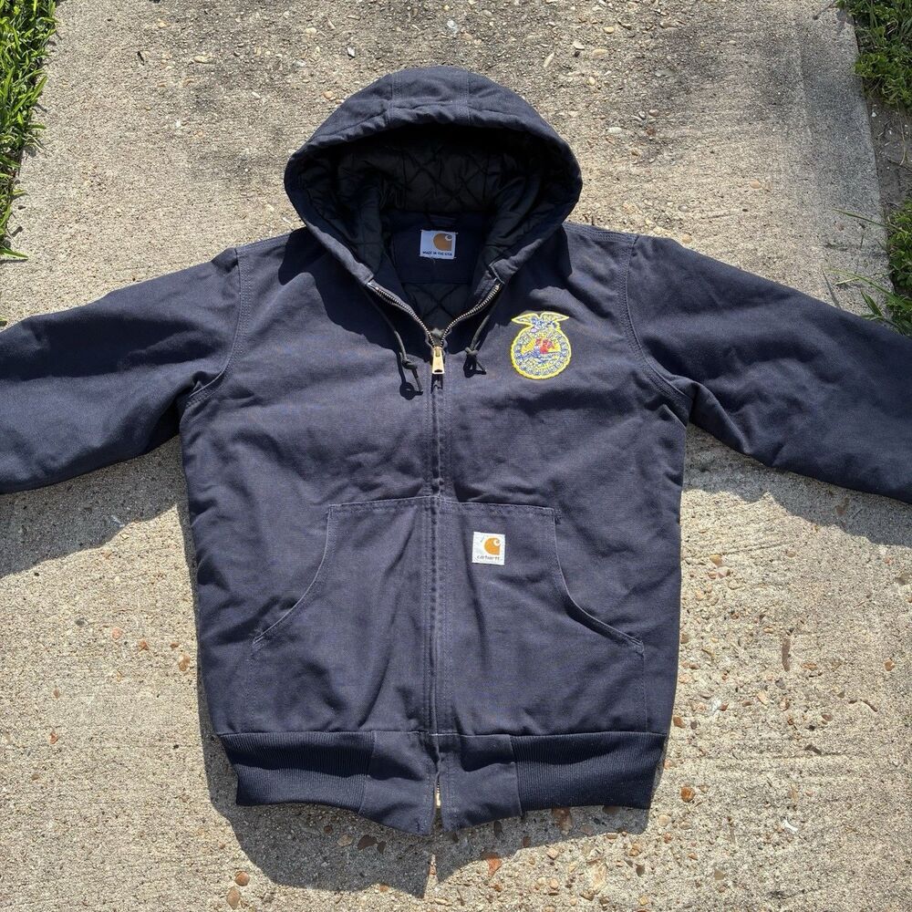 Vintage Carhartt Jacket Women’s XS (0/2) Hooded Navy Blue FFA USA Union Made - Picture 10 of 16